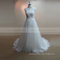 Graceful Scoop Neck Cap Sleeve Lace Applique Wedding Dress Chapel Train